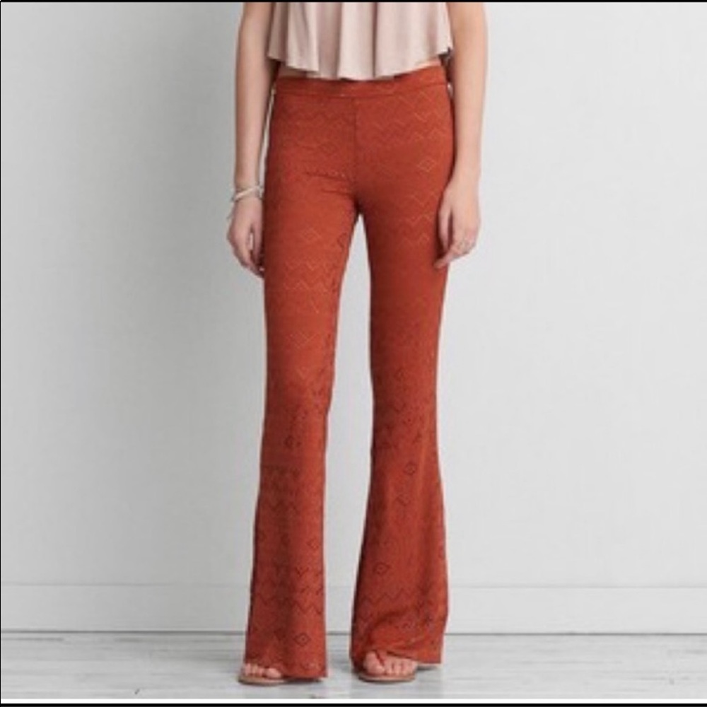 AEO American Eagle Outfitters Burnt Orange Flare Elastic Stretch Pants
